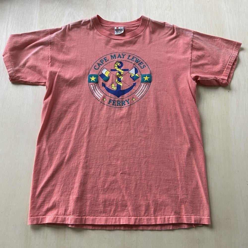 Vintage Signal Cape May Lewes Ferry Shirt Mens XL Pink Nautical Tee T-Shirt